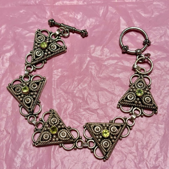 925 Sterling Silver Jewelry - Sterling Silver Triangle Bracelet peridot toggle clasp